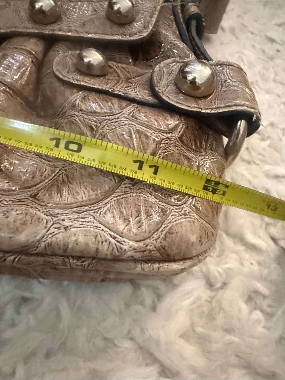 Guess Taupe Croc-Embossed Studded Shoulder Bag - Picture 7 of 7